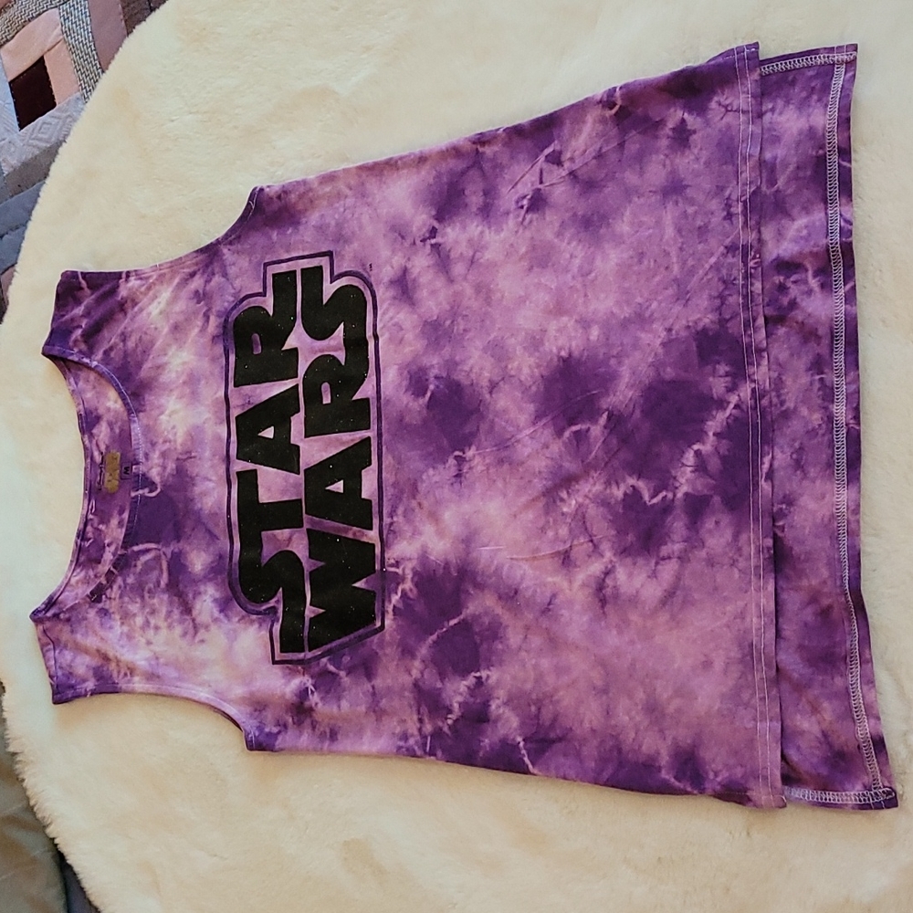 Disney Parks Exclusive Star Wars Purple Tie Dye Glitter Logo Graphic Top